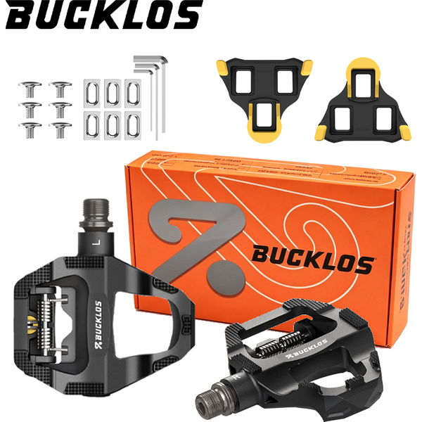 BUCKLOS Fahrradpedale PD-R685 Rennrad-Carbon-Dual-Funktions-Fahrradpedal, Faser-Dual-Clipless-Flach- & Klickpedal, gedichtete Lager, 9/16"-Pedale für SHIMANO SPD-SL Plattform mit Cleats,