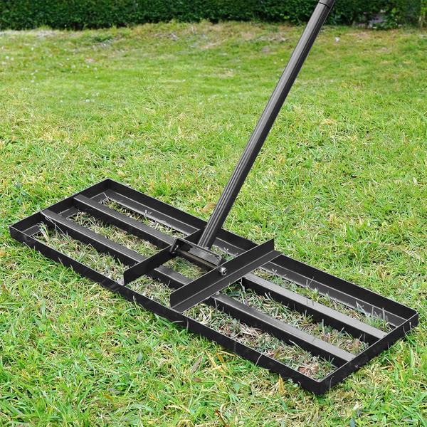 Rasen-Nivellierrechen, 30 x 10 Zoll Edelstahl-Boden-Nivellierwerkzeug mit 76 Zoll verstellbarem Stahlgriff, langlebiger Landschaftsrechen