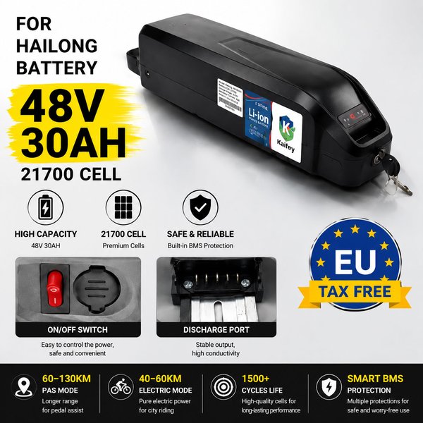 5-Pin Hailong 21700 Zellen E-Bike Akku 36V 48V 30Ah Volle Kapazität für Hailong BBS02 BBS03 BBSHD 250-1200W Motor, EU Lager