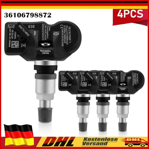 4er-Set Neue TPMS Reifendrucksensoren 433 MHz OBD/Auto Re-learn Adaptation 36106798872 für BMW 5er 6er 7er F06 F07 F10 F18 F11 F12 F13 X1 E84 X3 F25 X4 F26 E89 335i 328i 435i Mini R57 R58 R59 R60