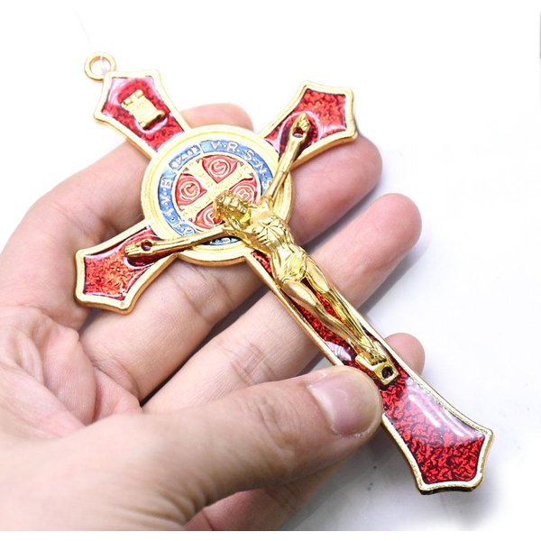 Pendentif Saint Benoît doré, croix de Jésus Christ, religion, prière, fournitures de décoration, 12x7cm