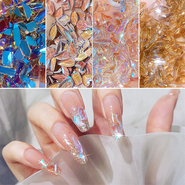 Mélange de strass cristal AB, 100 pièces, breloque de luxe pour Nail Art, pierres précieuses à dos plat pour décorations 3D, paillettes, manucure, bricolage 2021