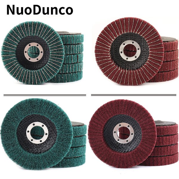 Roue de polissage à lamelles en Fiber de Nylon, disque de meulage Non tissé pour meuleuse d'angle, disque de polissage pour le travail du bois et du métal, 4/4, 5/5 pouces