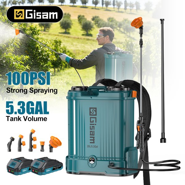Gisam 100PSI Elektrischer Sprüher 20L Hochdruckreiniger mit hoher Kapazität für Garten- und Rasenspritzanwendungen, Gartenreinigung, Waschen, Bewässerung, Elektrowerkzeuge für Makita 18V Akku.