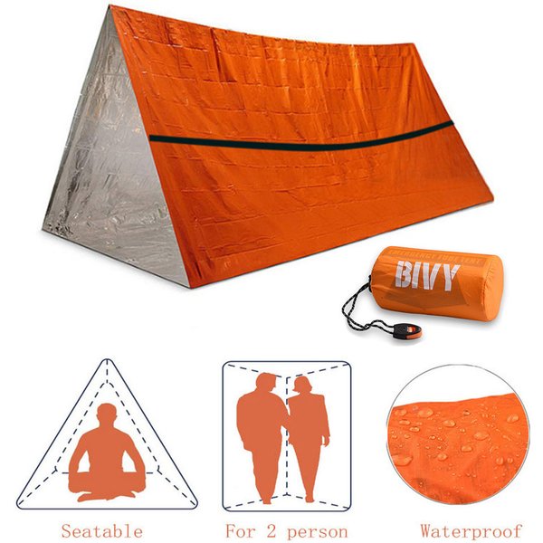 2 Person Emergency Shelter Survival Bivy Tube Tent Kit Thermal Blanket SOS Sleeping Bag Waterproof Survival Equipment