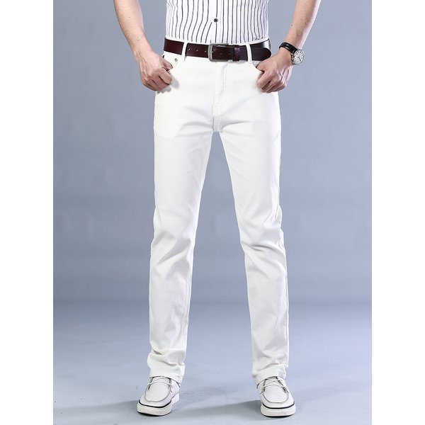 Jean Slim Blanc pour Homme, Pantalon en Denim, 4 Couleurs, Style Classique, Décontracté, en Coton, Vin Rouge, pour Automne