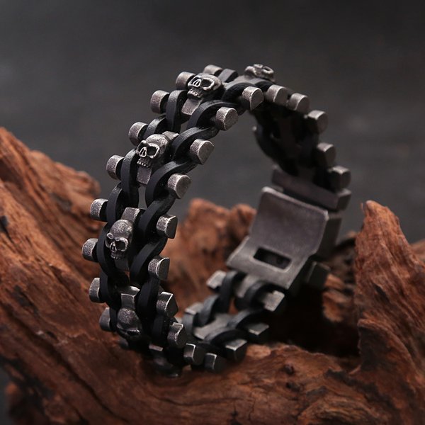 Cool Fashion Vintage Black Skull Braided Leather Bracelet Men's Punk Biker Skull Bracelets High Quality Amulet Jewelry Wholesale