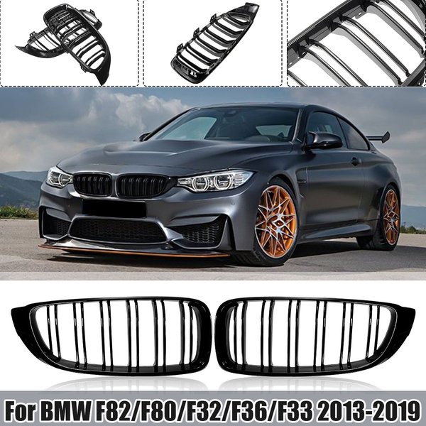 Auto-Frontstoßstangengrill Renngrill für BMW 4er F32 F33 F36 M3 F80 M4 F82 2013-2018 Glänzend Schwarz Doppellamellen-Grill Zubehör