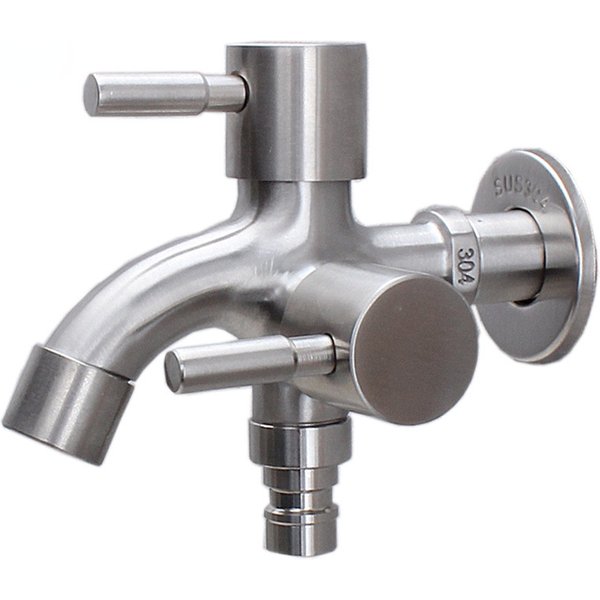 304 Stainless Steel Faucet Lengthened One Into Two Out Multi-Function Double-Outlet Washing Machine Faucet