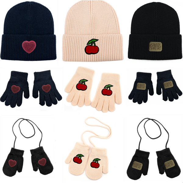 Bonnets et gants extensibles tricotés en coton pour bébé, patchs éponge personnalisés, chapeaux et écharpe pour enfants, A4, automne et hiver, nouveau