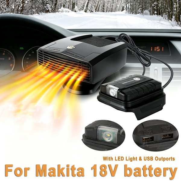 600W Autoheizung Winter-Entfroster für Makita 18V Batterie, 360 ° Rotierender, kabelloser, tragbarer Wärmer mit LED-Licht und 2 USB-Ausgängen zum Aufladen von Telefonen