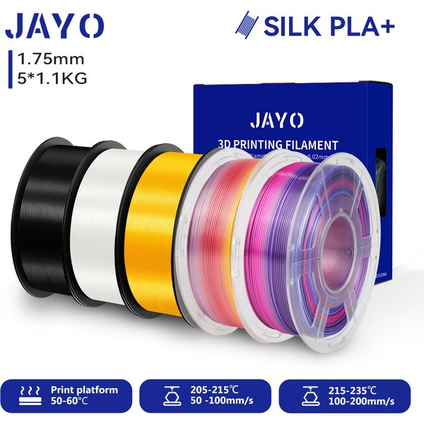 JAYO 3D SILK PLA+ Druckerfilament 1,75 mm+/-0,02 mm 5 Rollen SEIDE 3D-Druckerfilament Ordentlich gewickelt und keine Blasen PLA für 3D-Drucker