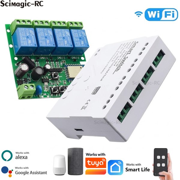 4CH Wifi Relay Smart Wireless Switch Module 4 Channel 7-32V 85-250V 220V 110V 2200W RF433 4 Way Receiver Works with Tuya Alexa