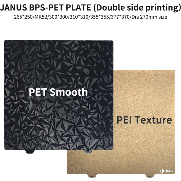 Plaque de construction Flexible Double face texturée/lisse, feuille PET + PEI PEO pour MK52/Dia 270/265X250/300*300/310*310/355*355/377*370mm