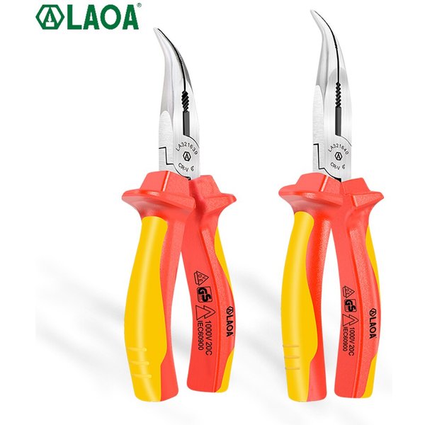 LAOA Curved Needle Nose Pliers Insulated 6/8Inch Stripping Clamping Multifunctional Household Electrician's Tools