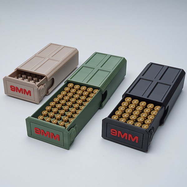 Pojemnik na amunicję o wymiarach 9 mm, z możliwością wysuwania; pojemnik na 50 sztuk amunicji, idealny do przechowywania podczas strzelania, polowań, a także do przechowywania akcesoriów i narzędzi.