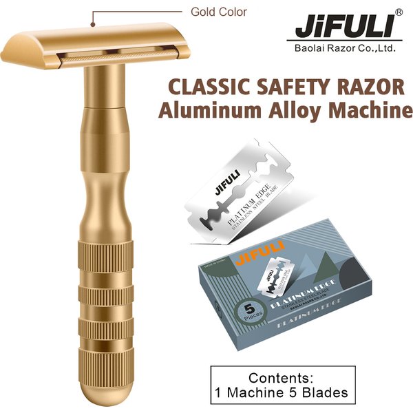 JiFULI (1 Machine + 5 lames) rasoir de sécurité classique Double bord de haute qualité pour hommes rasage et femmes épilation rasoir manuel