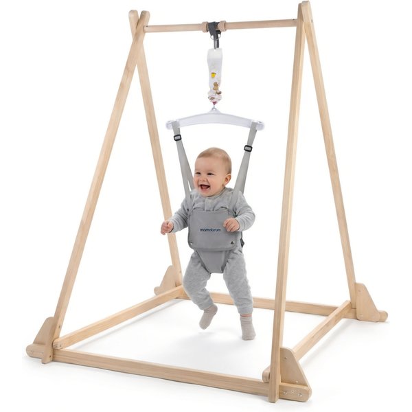 Mamabrum Holz-Babyhüpfburg mit Ständer, verstellbarer Sitz, Lernspielzeug, Förderung der Entwicklung, ab 3 Monaten, 2,5 Jahre