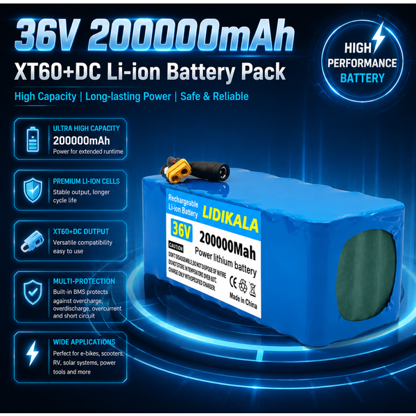Hochleistungs-10S4P 36V 200000mAh 200Ah 18650 Lithium-Batteriepack mit eingebautem Sicherheits-BMS, wiederaufladbare Ersatzbatterie für Elektro-Kick-Scooter und modifizierte E-Bikes.