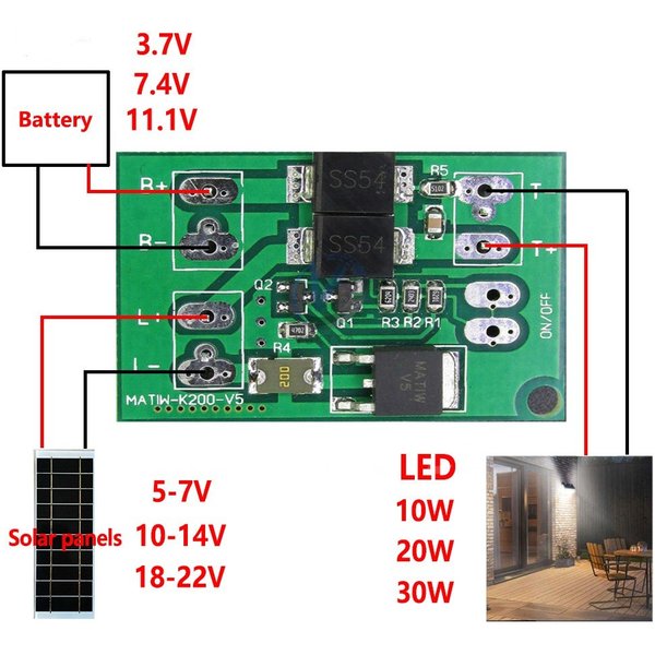 Panneau solaire automatique, panneau de chargeur de batterie, veilleuse, interrupteur de commande de lampe LED, lampadaire de jardin, Module 3.7V 7.4V 11.1V