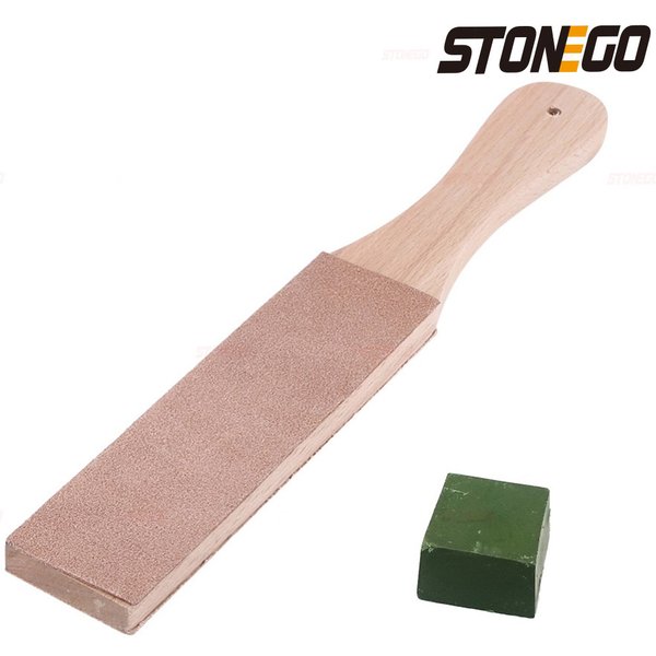 STONEGO Wooden Handle Leather Sharpening Strop Handmade Razor Polishing Board For Razor Knives Double Sided Home Sharpening Tool