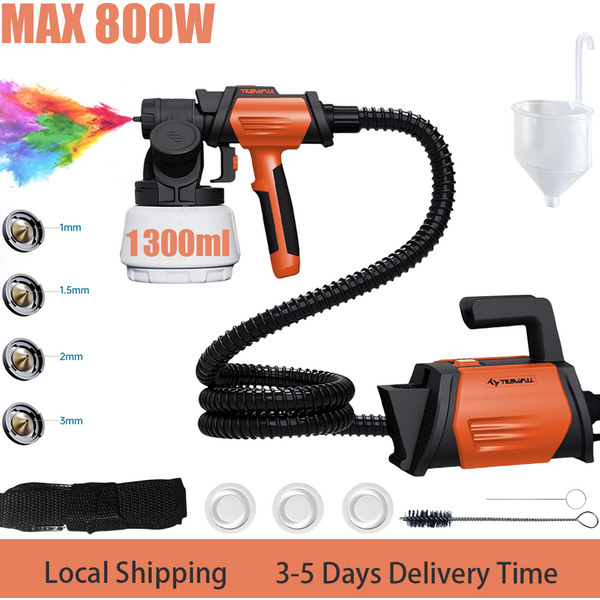 800W HVLP-Farbsprühgerät 1300ML, elektrische Spritzpistole mit 4 Düsen, 3 Sprühmustern, für Zäune, Hauswände, Möbel, Schränke, Gartenschuppen und DIY-Heimwerkerprojekte