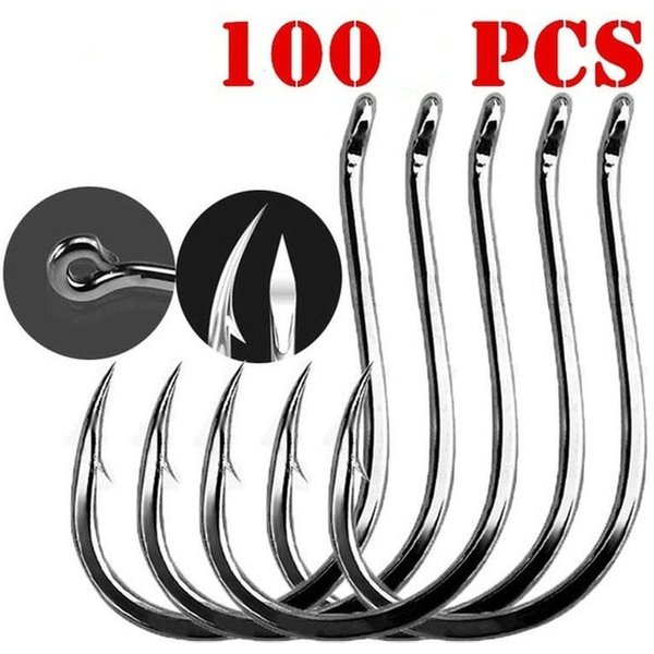 100 Stück/Karton # 3 ~ 12 Angelhaken aus Kohlenstoffstahl, Packung mit Loch, Angelhaken, Kreis, schwarze Widerhaken