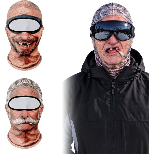 Masque de ski réaliste avec visage d'homme âgé amusant, cagoule d'été et d'hiver, masque intégral imprimé en 3D pour le ski, le snowboard et les sports de plein air