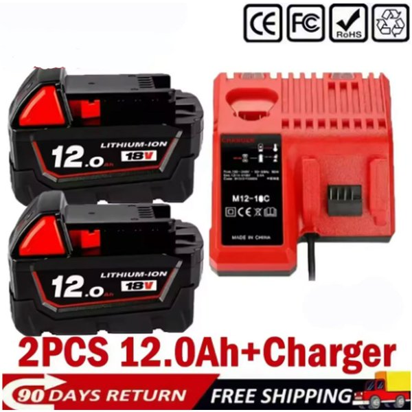 für Milwaukee M18 Elektrowerkzeug-Akku, Ladegerät, BR, XC, 18 V, 12000 mAh M18B5, 48-11-1860, eingebauter 21700-Akku