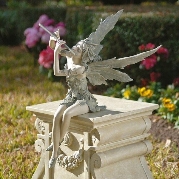 Spielen der Flöte, Feenstatue, Engel, Gartenskulptur, Dekoration, Outdoor, Garten, Rasen, Innenhof, Kunstharz, Kunsthandwerk