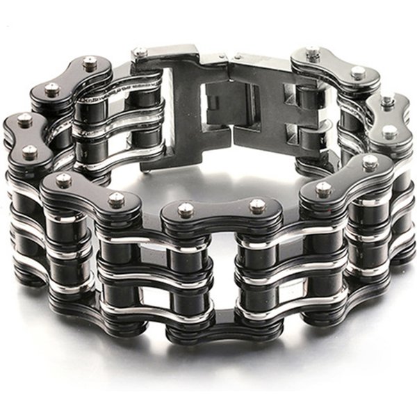 25mm lourd Punk noir vélo vélo chaîne Bracelet hommes femmes Hiphop couleur or acier inoxydable moto Biker Bracelet bijoux