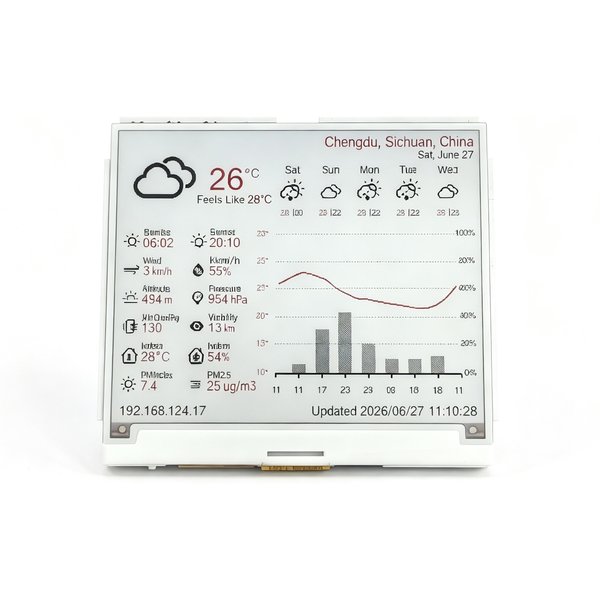Płytka rozwojowa NM-EPD-420 ESP32-S3R8 z 4,2-calowym wyświetlaczem E-Paper, WiFi, BLE 5, stacją pogodową, czujnikiem temperatury i wilgotności AHT20, kodeksem ES8311 i mikrofonem.