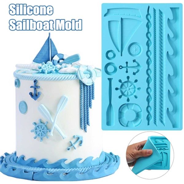 Moule à Fondant en forme d'ancre de bateau, 1 pièce, moule à gâteau ondulé en Silicone, pâte à gomme, Cupcake, outil de décoration au chocolat