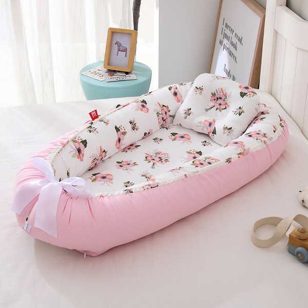 Berceau portable en coton respirant et détachable, nid de bébé, oreiller pour bébé, berceau de voyage