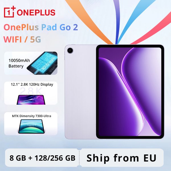 Tablette OnePlus Pad Go 2 d'origine (Wi-Fi / 5G) – Écran 12,1 pouces à 120 Hz, processeur MediaTek Dimensity 7300-Ultra, appareil photo 8 Mpx, batterie de 10 050 mAh, tablette Android