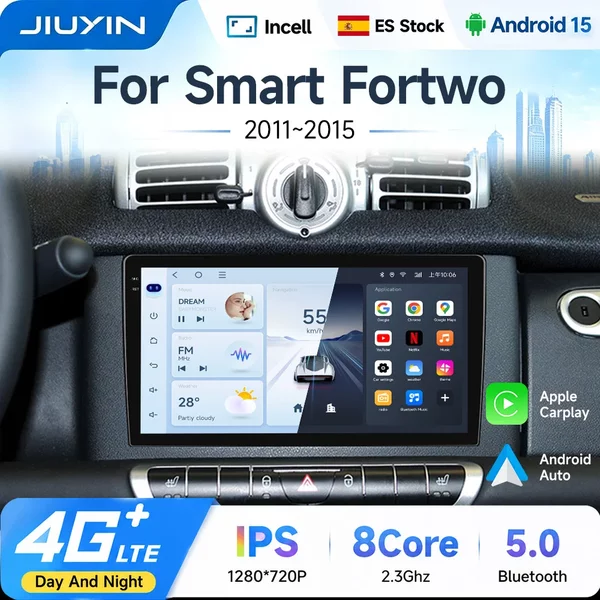 JIUYIN 9" Android 15 Auto-Multimedia-Radio mit Wireless CarPlay für Mercedes Benz Smart Fortwo 451 2005 - 2015, Video-Player, Audio-Auto-Stereo, GPS-Navigationsbildschirm