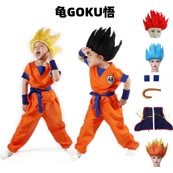 Jungen Mädchen Halloween Son Goku Cosplay Kostüme Für Kinder Outfit Body Männer Krillin Training Kleidung Saiyajin Outfits Perücke Dress Up