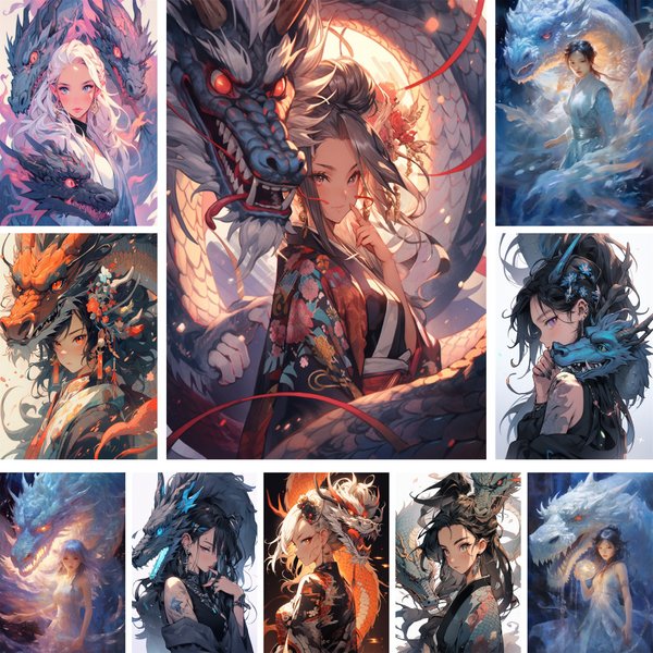 Dragon Girl – point de croix pré-imprimé, motifs de broderie, fils DMC, artisanat, passe-temps, fil artisanal Mulina différent