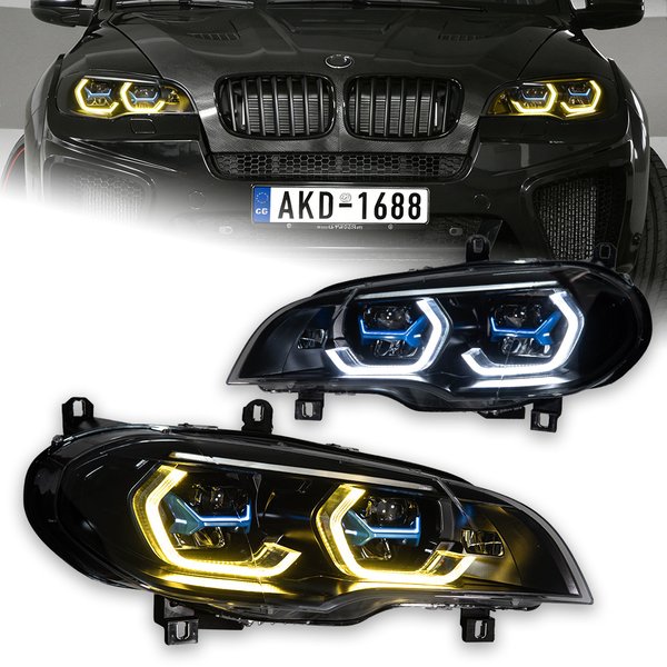 AKD Auto-Styling Scheinwerfer für BMW X5 2007-2014 X5 E70 LED-Scheinwerfer CSL Gelbes DRL Angel Eye DRL Signalleuchte HID Autozubehör