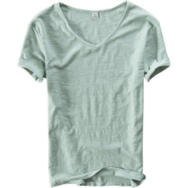 T-shirt à manches courtes pour hommes, 100% coton, col en V, respirant, confortable, slim, Dropshopping, été