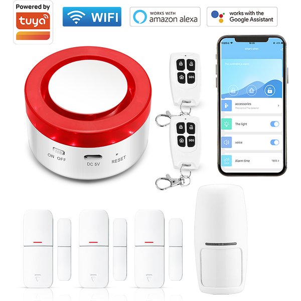 Tuya Smart WIFI Drahtlose Sicherheit Alarm System Alarm Kit Hause Einbrecher Motion Tür Sensor Kompatibel Google Home Alexa