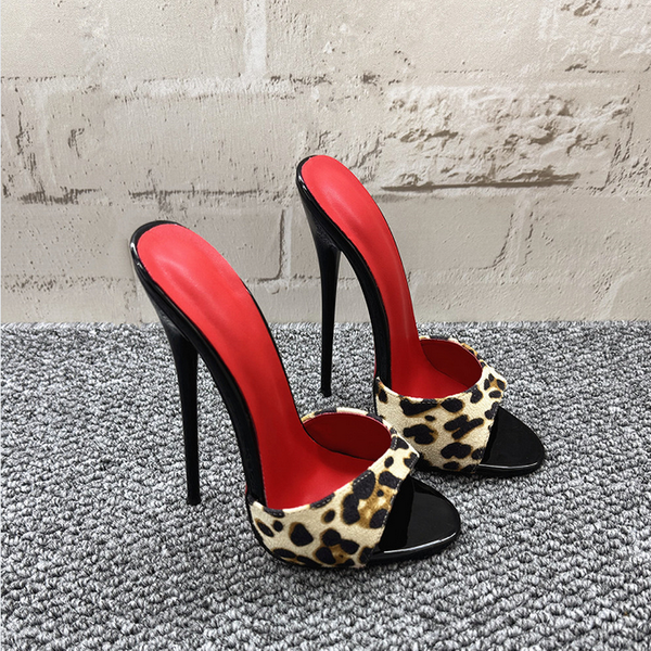 FHC 16 cm/14 cm Damen-Sandalen mit hohen Absätzen, Peep-Toe-Hausschuhe, Leoparden-Bühnen-Cosplay-Schuhe, Sommer-Slides mit Zebralmuster, Direktversand