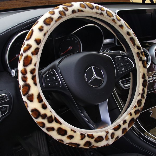 Universal Steering-wheel Plush Leopard Car Steering Wheel Covers Winter Fur Warm and Soft Car Interior Accessories