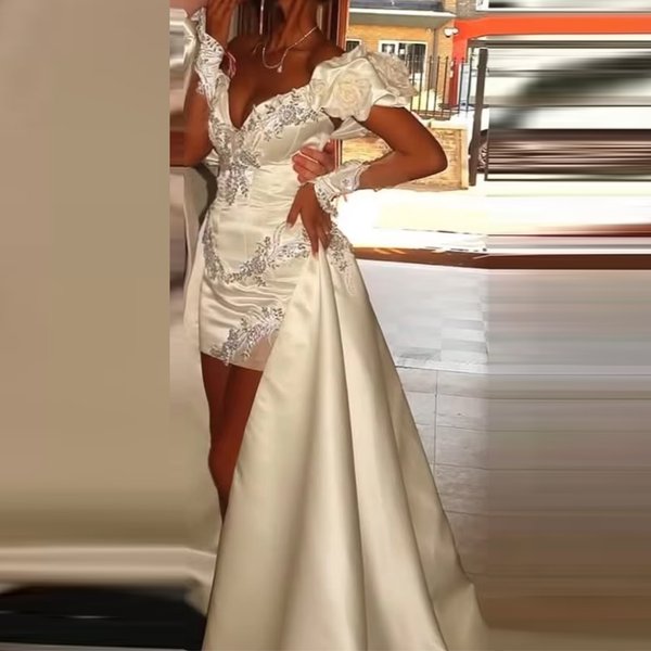 Modern Ivory Mini Short Wedding Dress For Women Off The Shoulder Wedding Gown Above Knee Length Bridal Gown