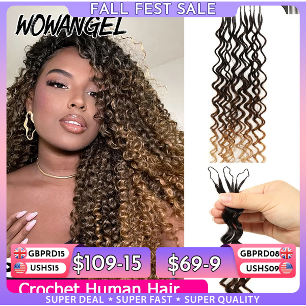 WOWANGEL vague profonde 1BT/4/30 Ombre couleur Crochet cheveux pré-séparés plume Crochet Extensions de cheveux humains pour tressage 1/4/6 Pack