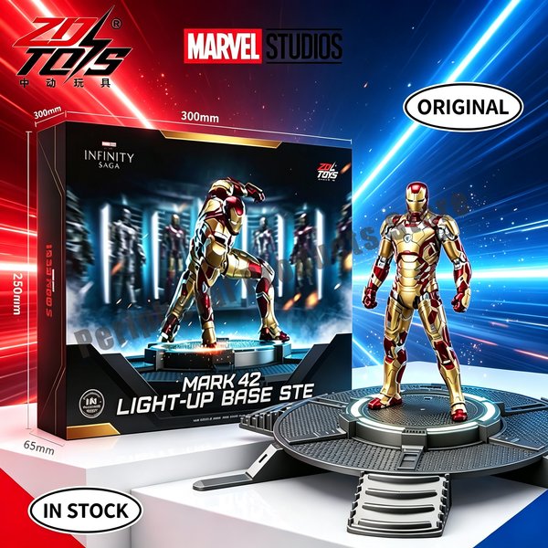 Zd Toys Marvel Iron Man Mark 42 Action Figure Movable Joints Light Up Base Collectible Desktop Decoration Gift