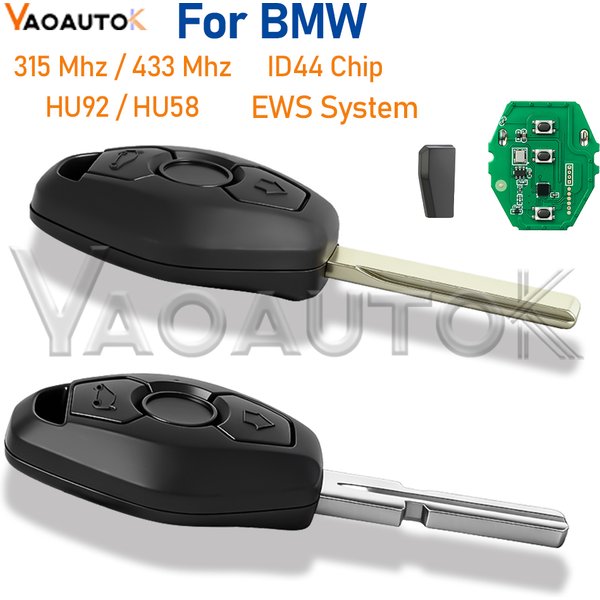 EWS System 3-Tasten-Fernbedienungsschlüssel für BMW 330 325 525 E38 E39 E46 X3 X5 Z3 Z4 1/3/5/7 Serie ID44 Chip 315/433MHz HU58 HU92