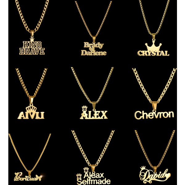 Colliers personnalisés avec pendentif avec 1 à 2 noms pour femmes, bijoux en acier inoxydable, couronne personnalisée, chaîne épaisse, cadeau d'anniversaire détachable