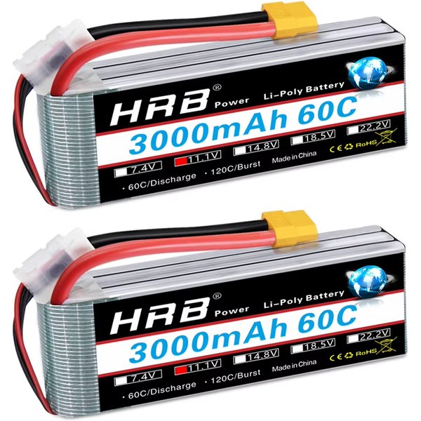 HRB 2S 3S 7.4V 11.1V 3000mah 4s 6s 14.8V 22.2V 3300mah batterie Lipo 60C XT60 connecteur pour voiture FPV avion Drone bateau camion