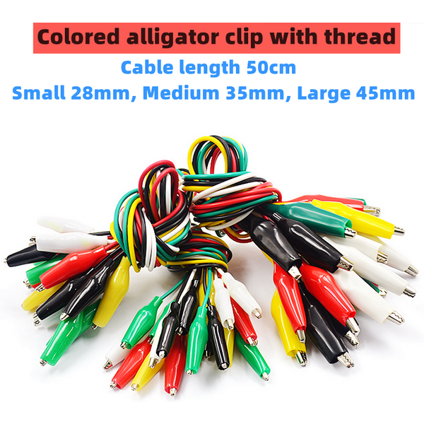 10pcs Color Alligator Clip Electric DIY Small Battery Power Cord Sheath Electric Clamp Double Head Test Clamp.28mm35mm45mm 50cm